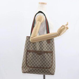 GUCCI GG Supreme Web Sherry Line Tote Bag PVC Beige Gold 39 02 003 Auth 154421
